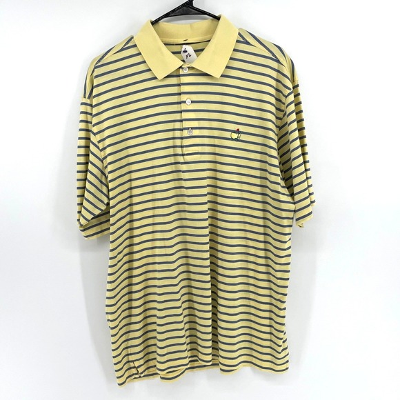 🚀Masters Golf Polo Shirt Mens XL Yellow Blue Striped Golf Tournament Logo - Picture 1 of 7